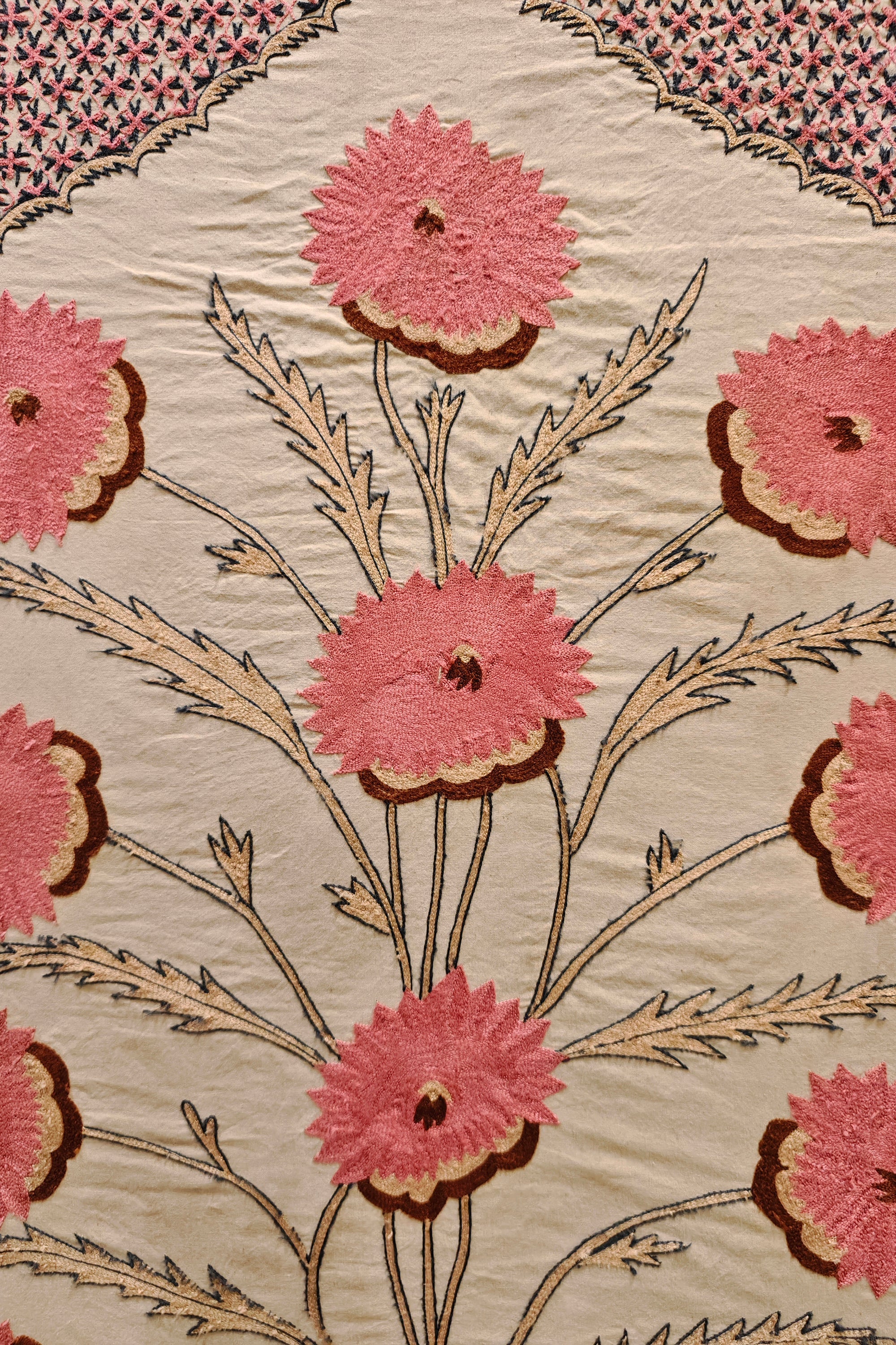 Mughal Floral Tapestry with Hand-Embroidered Silk Thread Work