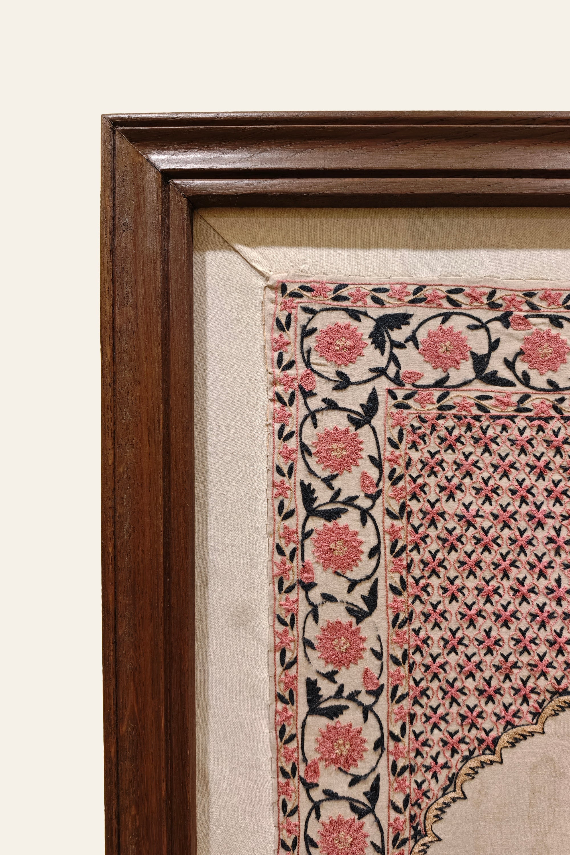 Mughal Floral Tapestry with Hand-Embroidered Silk Thread Work
