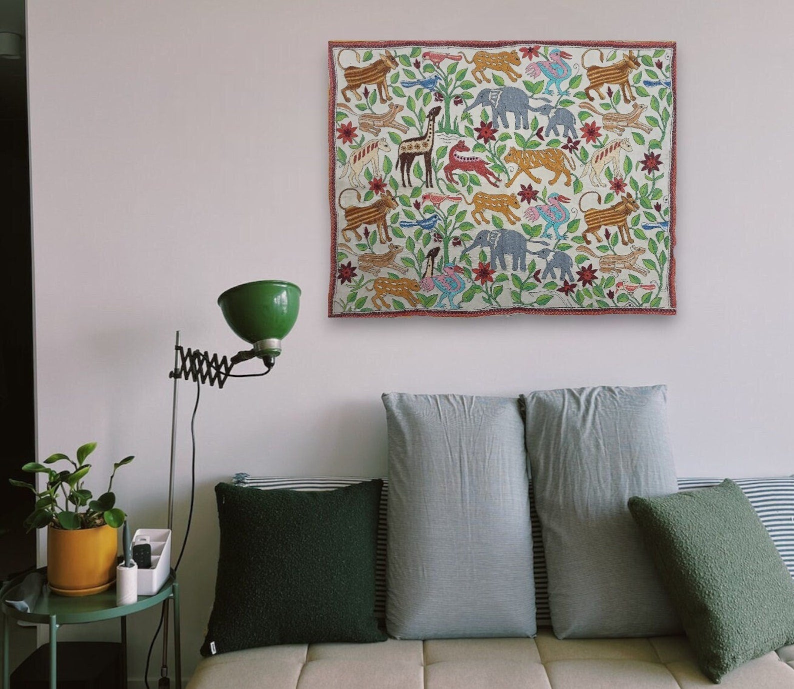 Handmade Animal motifs Embroidery on Fabric Wall Hanging