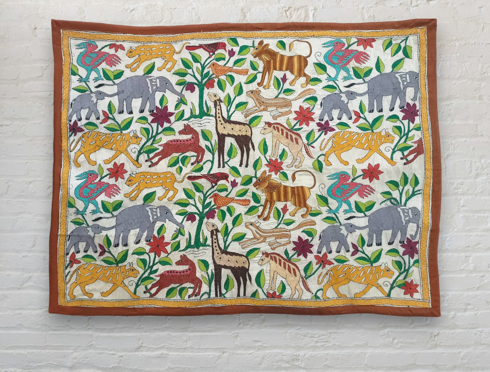 Handmade Animal motifs Embroidery on Fabric Wall Hanging