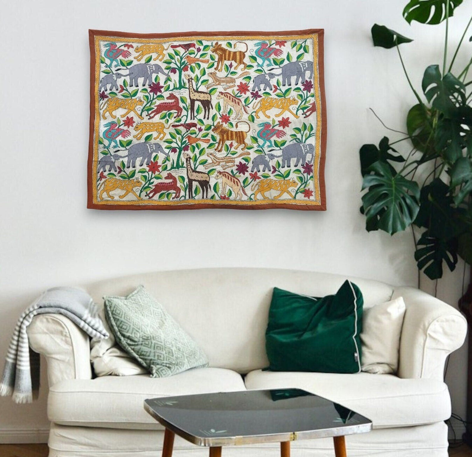 Handmade Animal motifs Embroidery on Fabric Wall Hanging