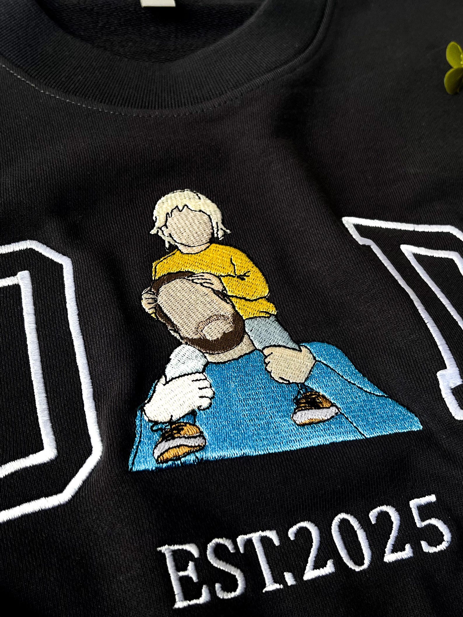Embroidered Dad — Mom Sweatshirt with photo, Personalized Gift, Custom Dad EST Birthday Party Hoodie