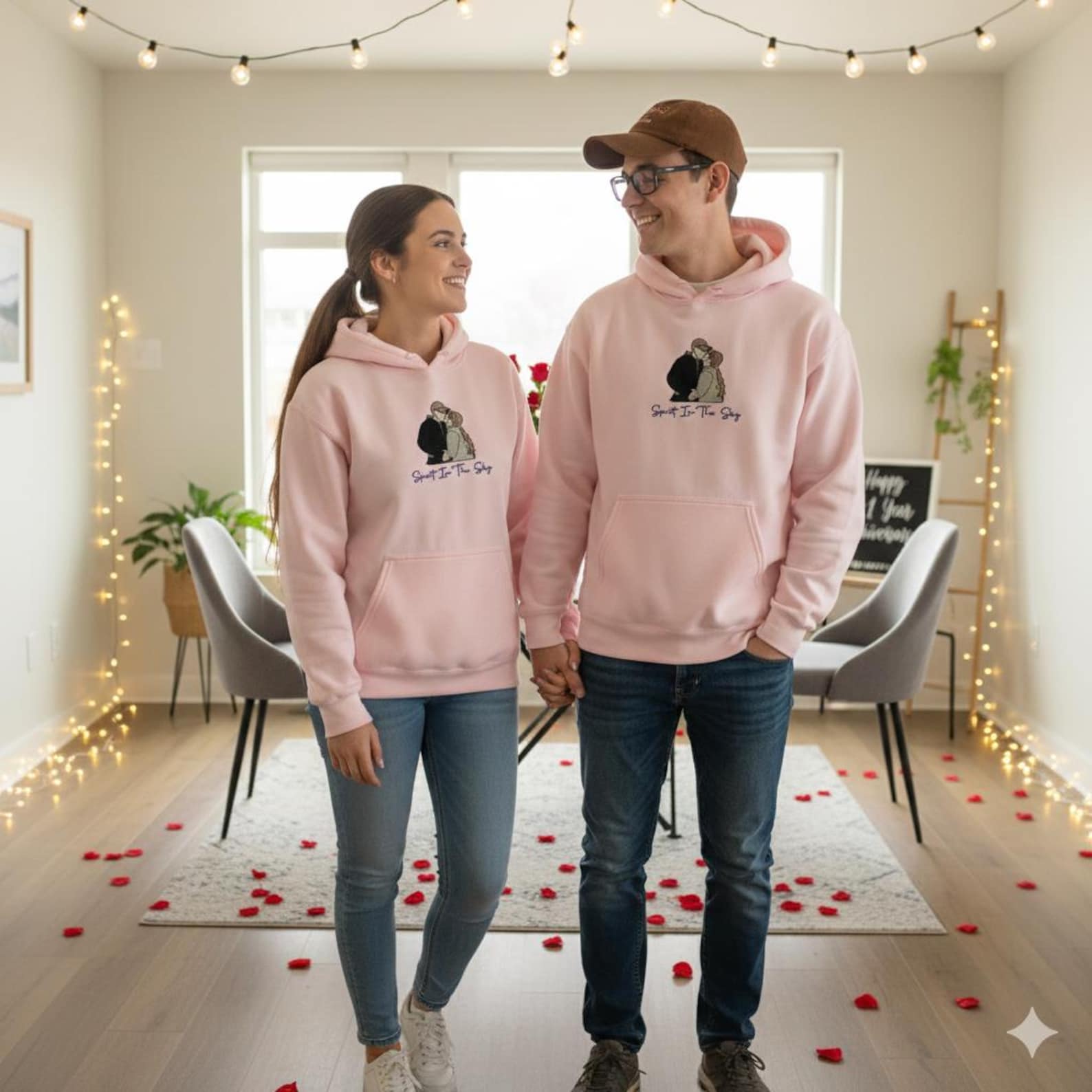 Custom Photo Embroidery Hoodie for Couples - Personalized Love Anniversary Hoodie