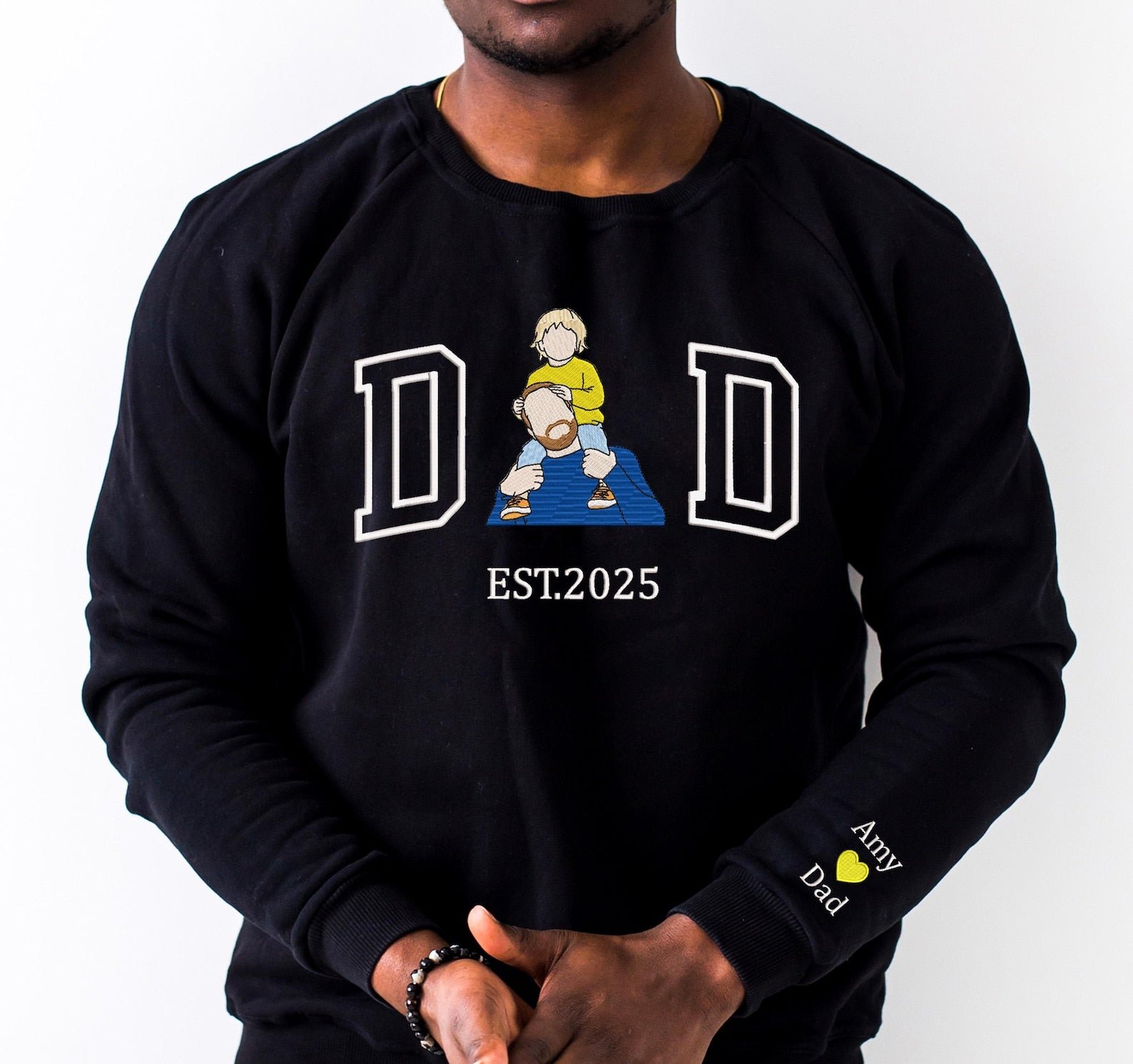 Embroidered Dad — Mom Sweatshirt with photo, Personalized Gift, Custom Dad EST Birthday Party Hoodie