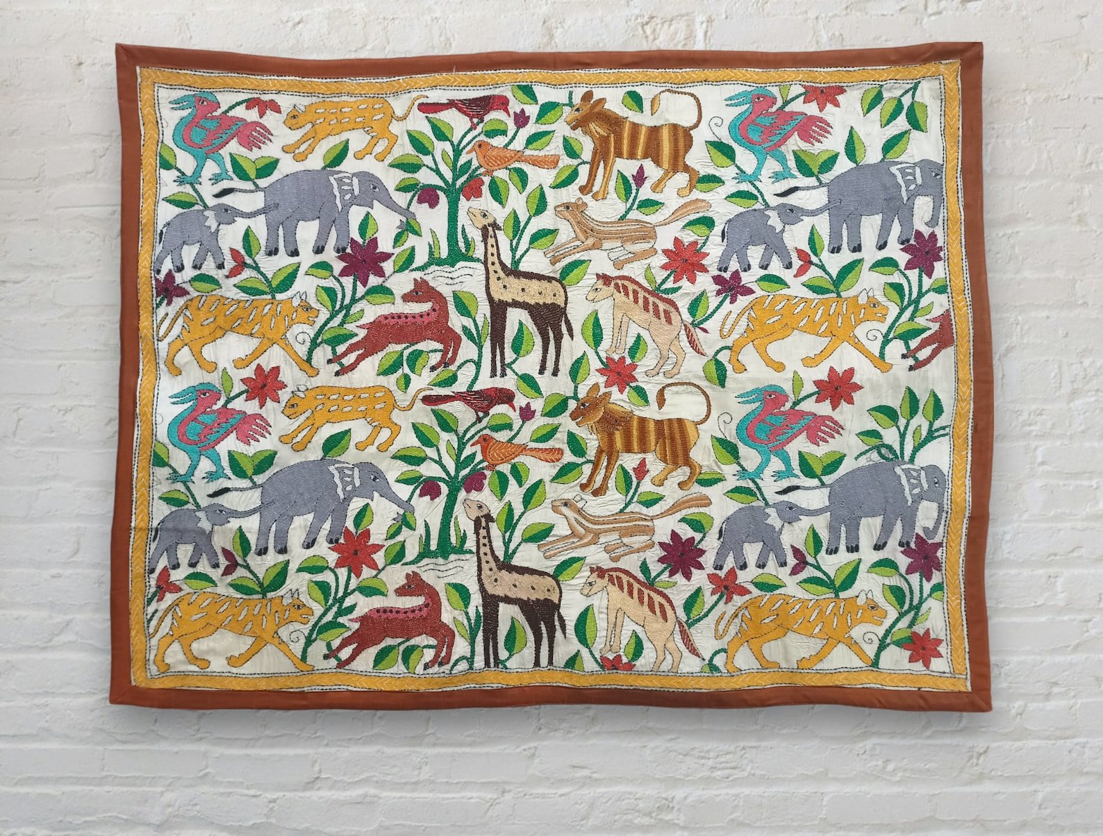 Handmade Animal motifs Embroidery on Fabric Wall Hanging